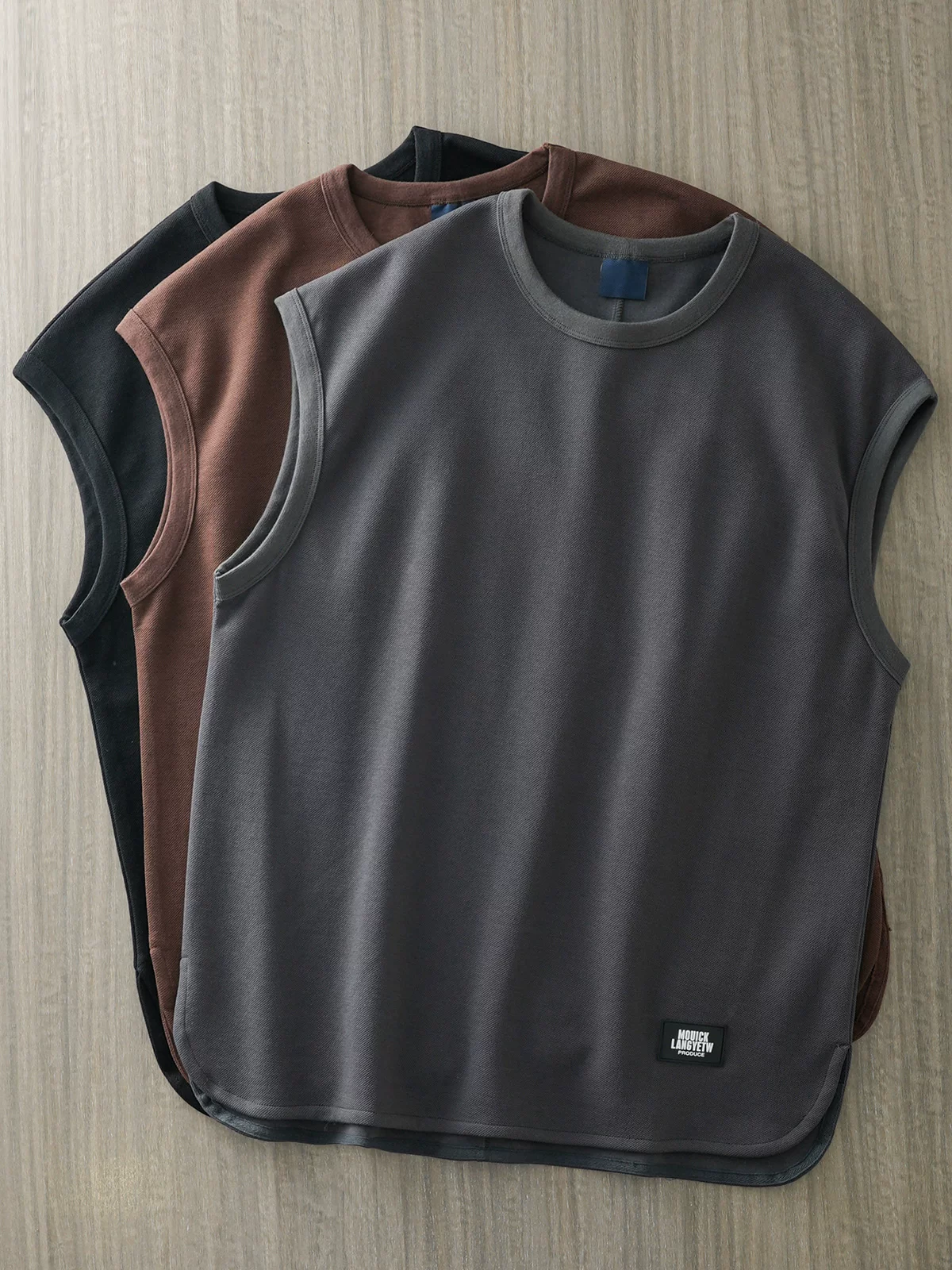 Áo vest cotton pique nặng 320G phong cách Mỹ OMZM dành cho nam, áo thun không tay dáng rộng mùa hè, áo lót thể thao thương hiệu thời thượng