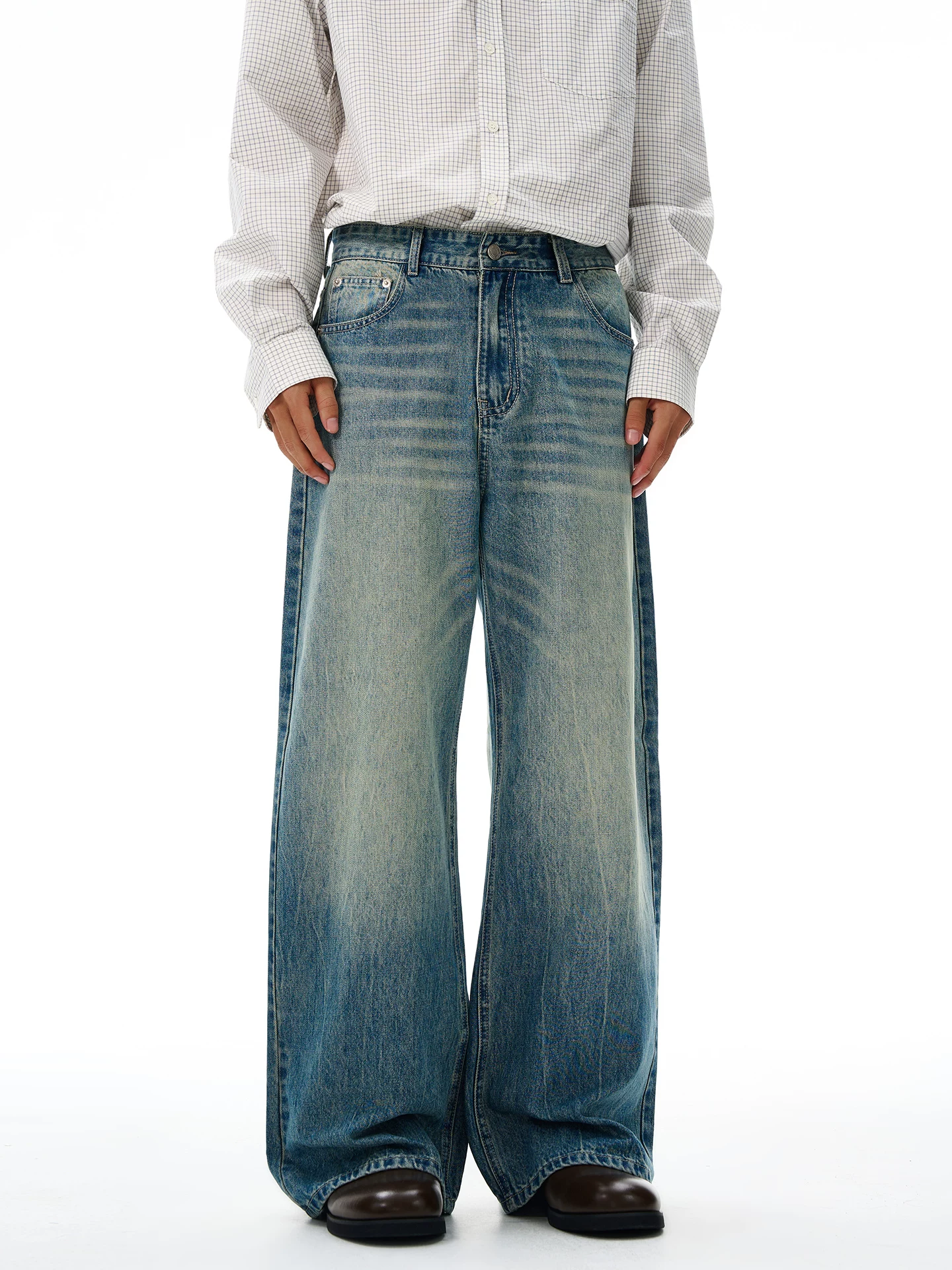 Quần jeans nam OMZM kiểu Mỹ cổ điển, mẫu mới mùa đông 2025, dáng thẳng, thời thượng, cao cấp, chất liệu washed vintage, dài.