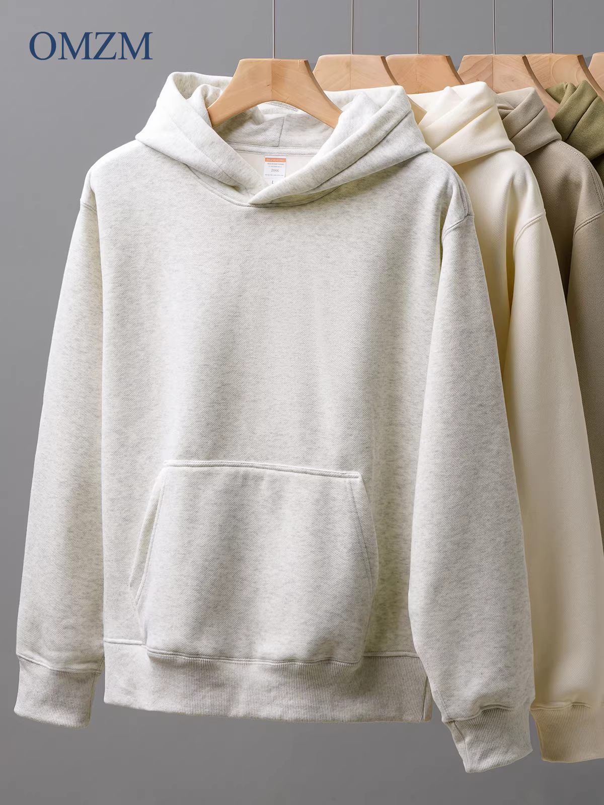 Áo khoác nỉ có mũ trùm đầu kiểu Mỹ OMZM 460G dành cho nam, mùa thu đông 2024, lót lông dày, màu trơn