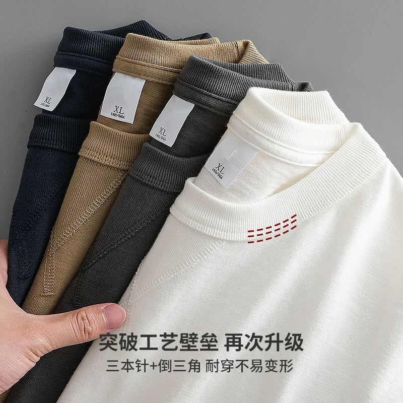 Áo thun tam giác ngược hạng nặng OMZM400g dành cho nam, áo thun ngắn tay mùa hè bằng cotton nguyên chất kiểu Mỹ, cổ nhỏ, màu trắng tinh khiết, tay lửng