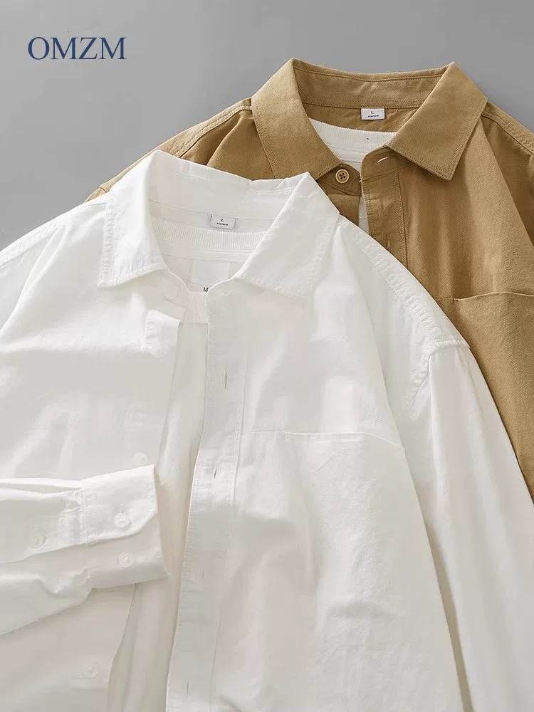 Áo sơ mi nam cotton nguyên chất cao cấp 350G kiểu Mỹ, tay dài, mùa thu 2025, áo khoác thường ngày, áo sơ mi trắng cao cấp dành cho công sở