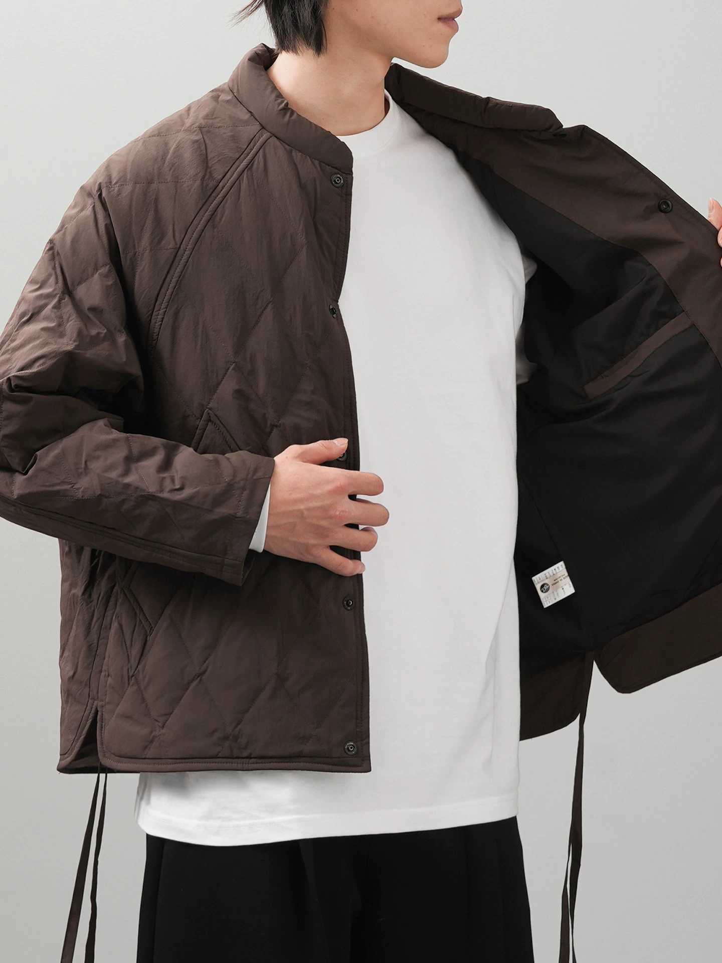 OMZM90 áo khoác lông vũ nam mùa đông phong cách Nhật Bản cổ điển lót lông cừu ấm áp áo khoác cotton nhẹ cổ tròn áo khoác