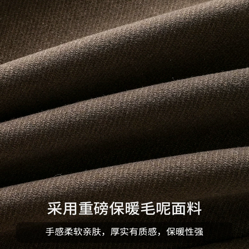 Quần âu nam chất liệu len dày OMZM, quần âu dày dặn giữ ấm phong cách retro mùa đông, quần ống đứng rộng rãi, chống nhăn, kiểu dáng thon gọn