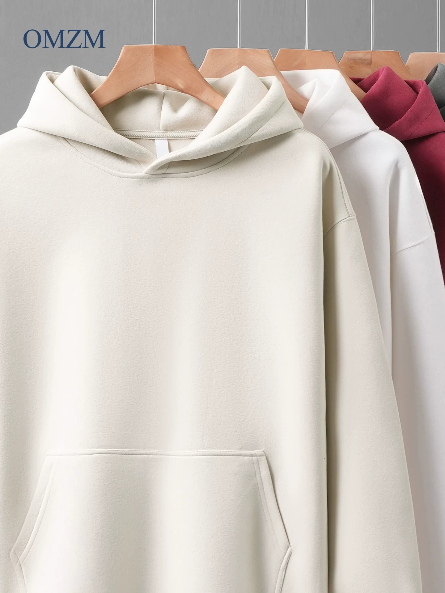 Áo hoodie nam OMZM450G chất liệu dày dặn, kiểu dáng Mỹ mùa thu, màu trơn, tay dài, áo khoác thể thao rộng rãi.