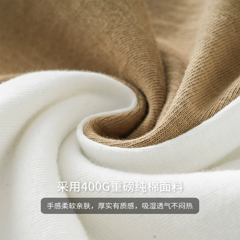 Áo thun tam giác ngược hạng nặng OMZM400g dành cho nam, áo thun ngắn tay mùa hè bằng cotton nguyên chất kiểu Mỹ, cổ nhỏ, màu trắng tinh khiết, tay lửng