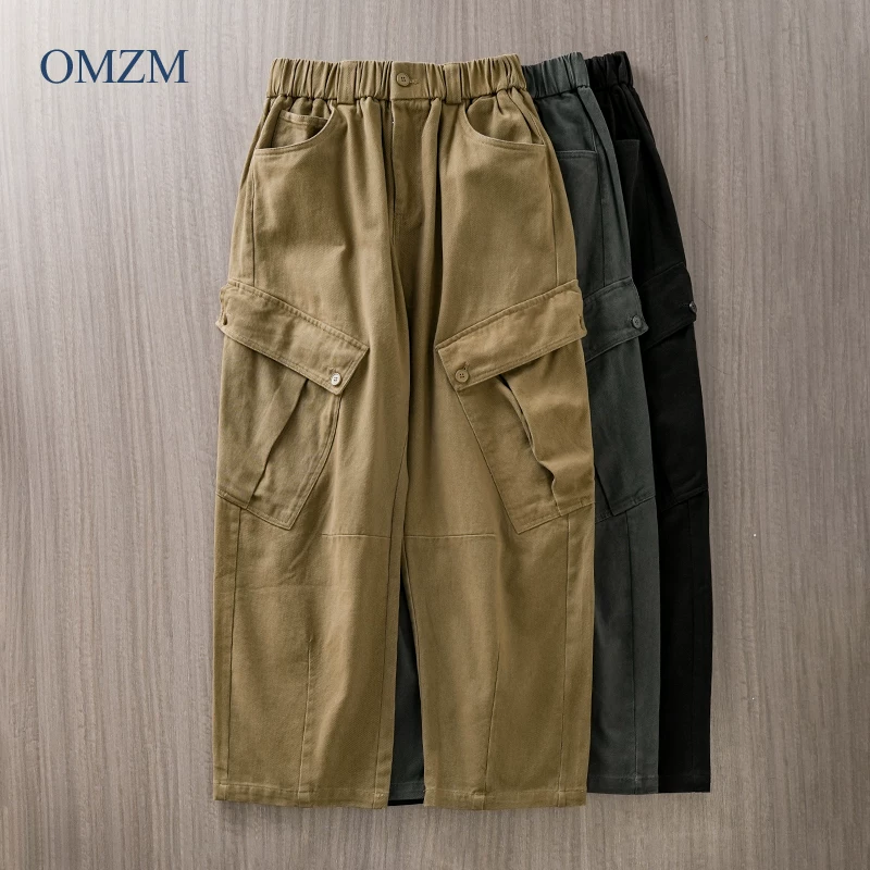 Quần âu nam cotton nguyên chất dáng thẳng OMZM hạng nặng, kiểu dáng mới thu đông 2024, phong cách Mỹ, quần công sở thời thượng, đa năng, chất liệu thun