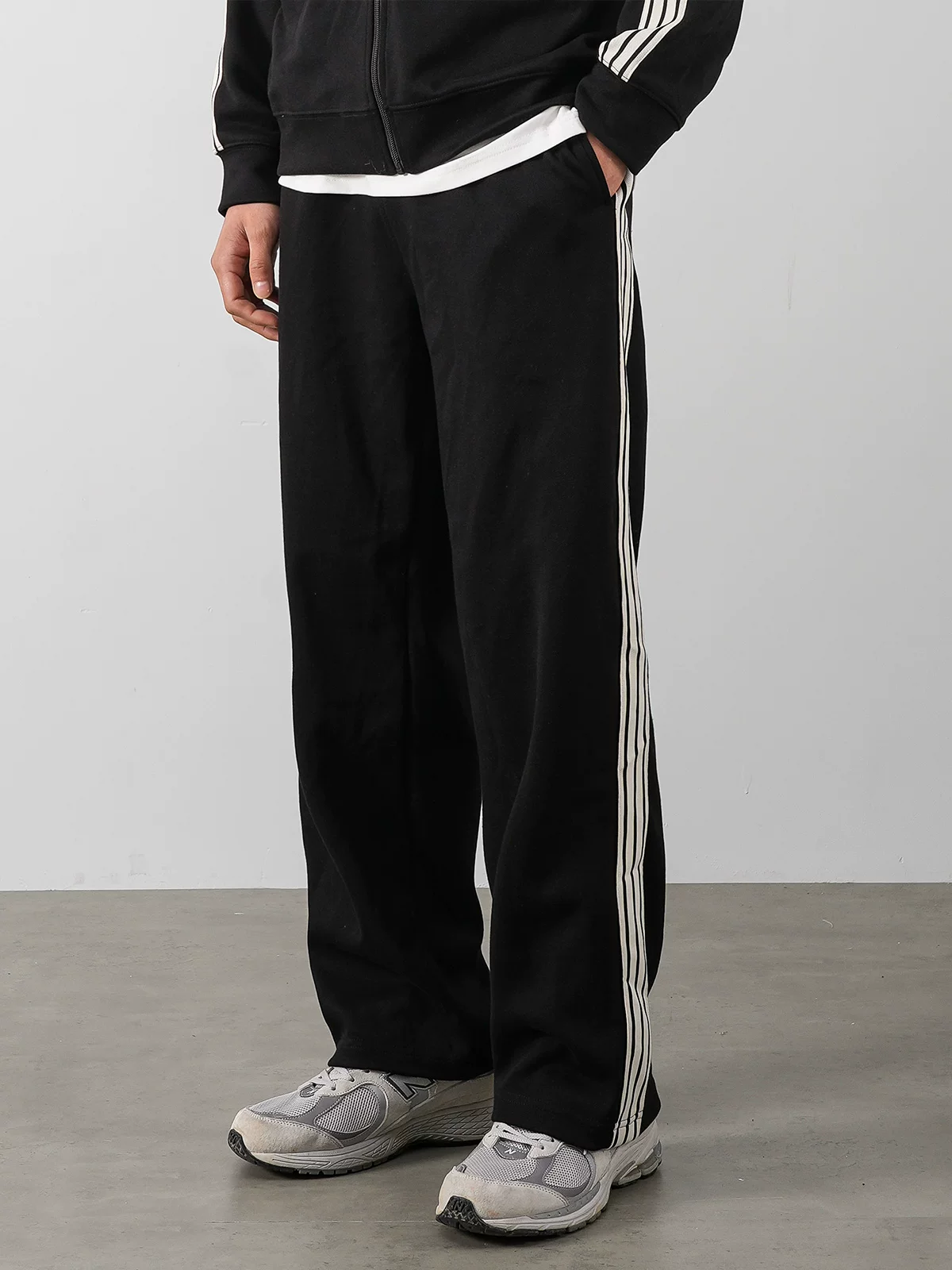 Bộ đồ thể thao bằng vải cotton pique kiểu Mỹ của OMZM dành cho nam, áo len cardigan sọc mùa thu đông, áo khoác thể thao dáng rộng, giản dị