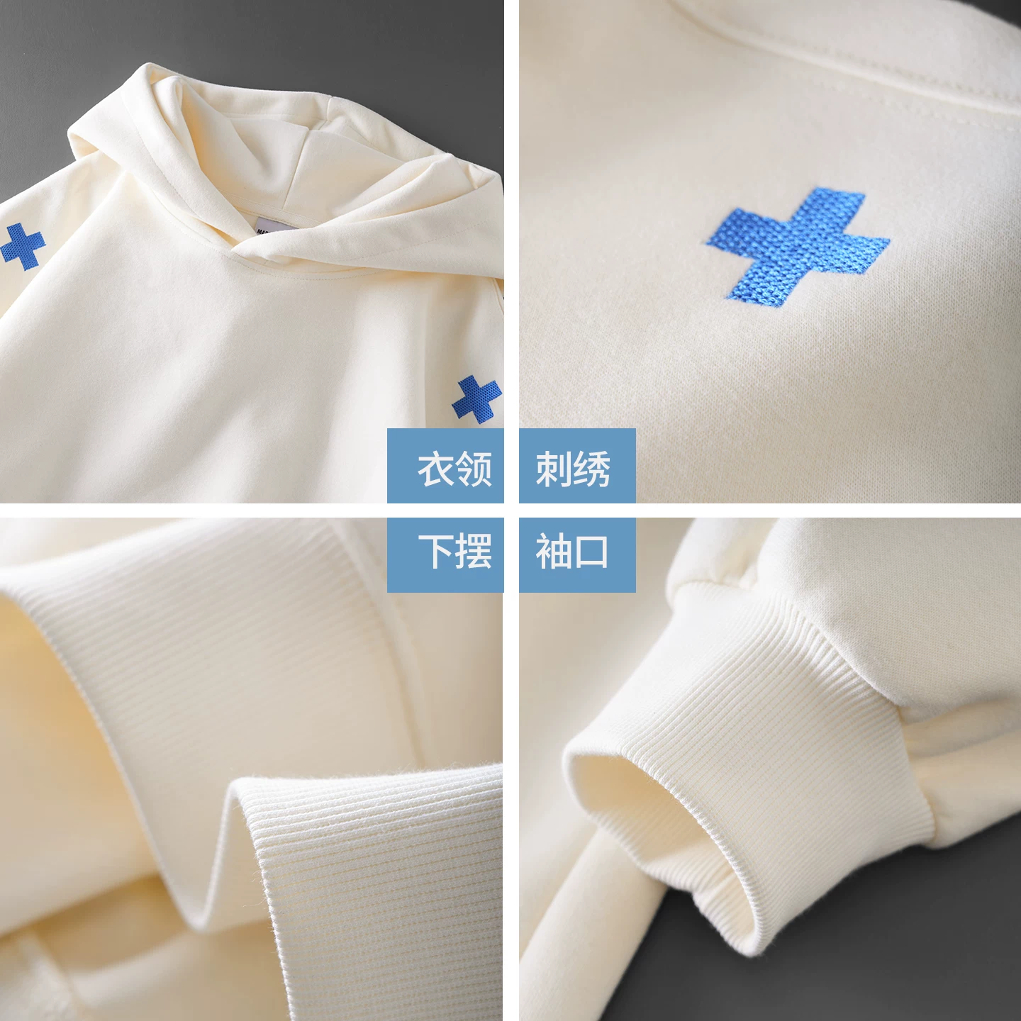 Áo nỉ thêu nặng OMZM400G dành cho nam, áo chui đầu dáng rộng phong cách Mỹ mùa thu, áo khoác có mũ rộng rãi