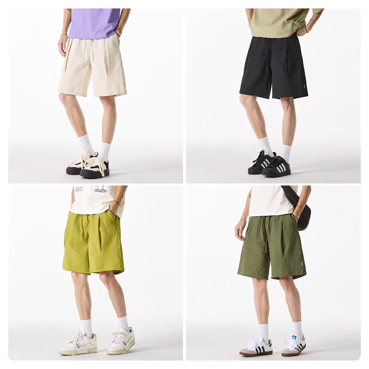 Quần short vải gạc nhẹ OMZM dành cho nam, quần short thể thao dài vừa phải, thoáng khí, thoáng mát, nhanh khô, chất liệu lụa băng mùa hè.