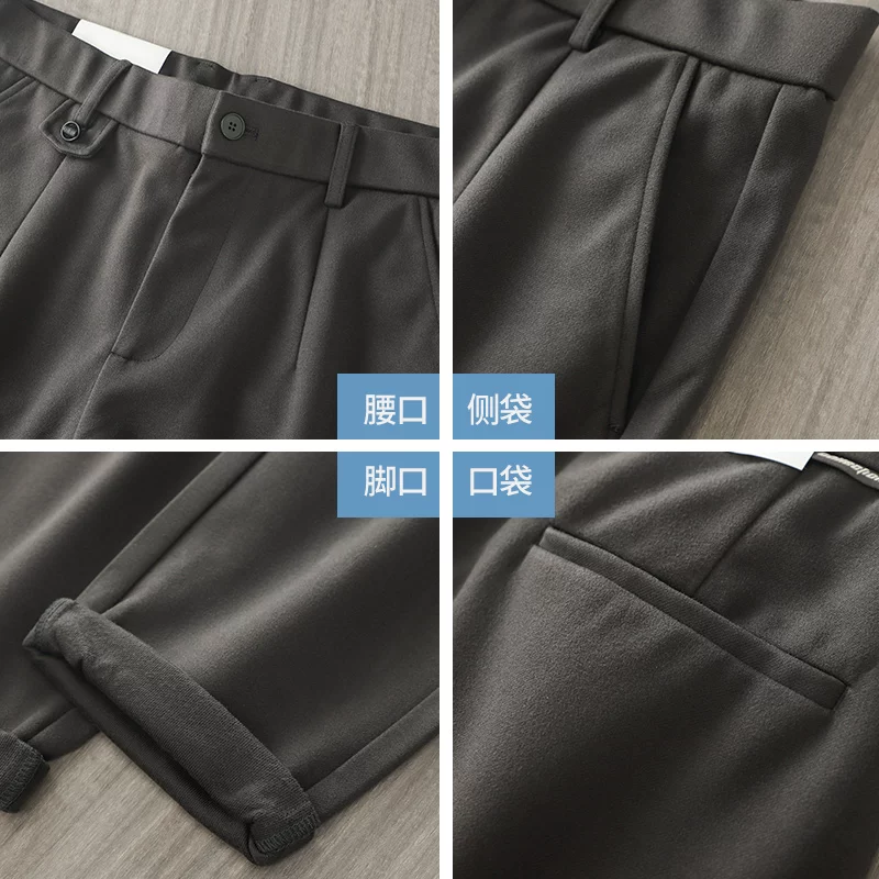 Quần âu nam chất liệu len dày kiểu Mỹ OMZM, quần ống côn dày dặn giữ ấm mùa đông, quần dài ống thẳng màu trơn cổ điển.