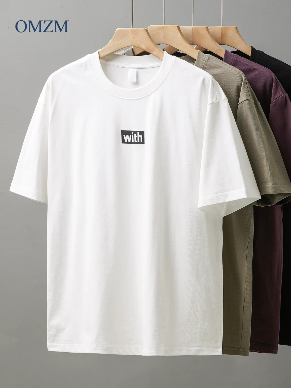 [In chữ] Áo thun ngắn tay sọc dọc hạng nặng dành cho nam, mùa hè kiểu Mỹ cổ điển đơn giản, cổ tròn rộng, nửa tay áo