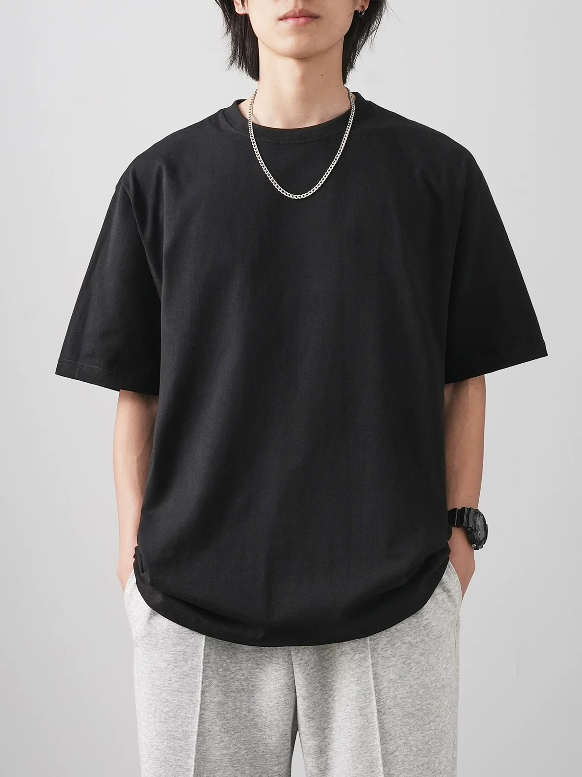 Áo thun nam hạng nặng màu đỏ rượu vang 320G, tay ngắn, Năm Rồng, cotton nguyên chất, áo sơ mi nửa tay cổ điển kiểu Mỹ mùa hè hợp thời trang