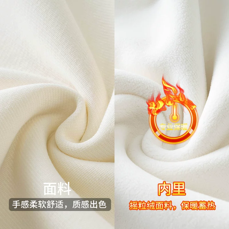 Áo len cổ tròn lót lông cừu hạng nặng OMZM460G dành cho nam, áo khoác dài tay thêu rộng rãi mùa thu đông, áo lớp lót dày dặn giữ ấm.