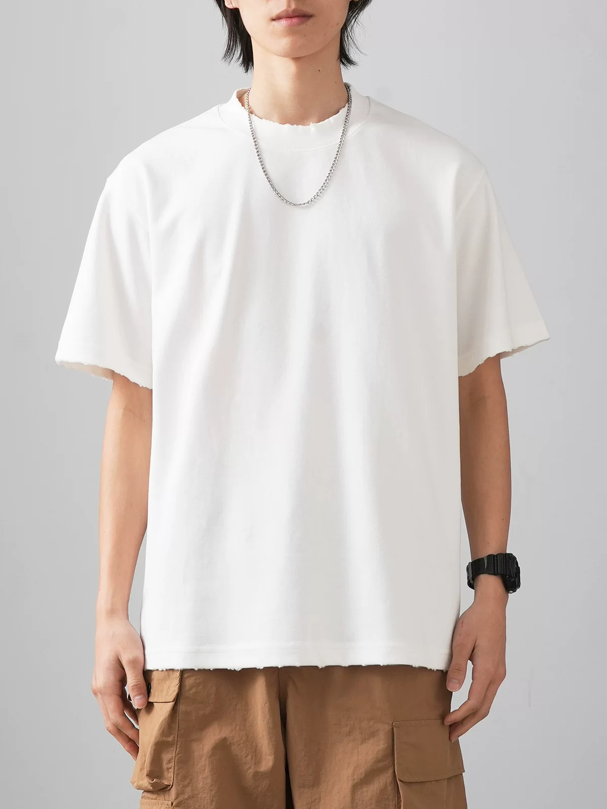 Áo thun ngắn tay cổ tròn kiểu Mỹ 400G dành cho nam, áo thun cổ tròn mùa hè, áo nửa tay màu trơn cổ điển, kiểu dáng cũ kỹ.