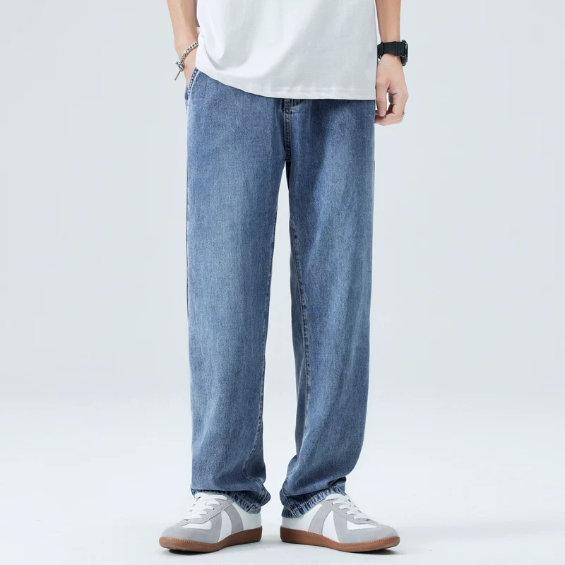 Quần Jean Nam OMZM Lyocell Tencel Mùa Hè Mỏng Mát Thoáng Khí Dáng Suông Rộng Quần Dài Thoải Mái