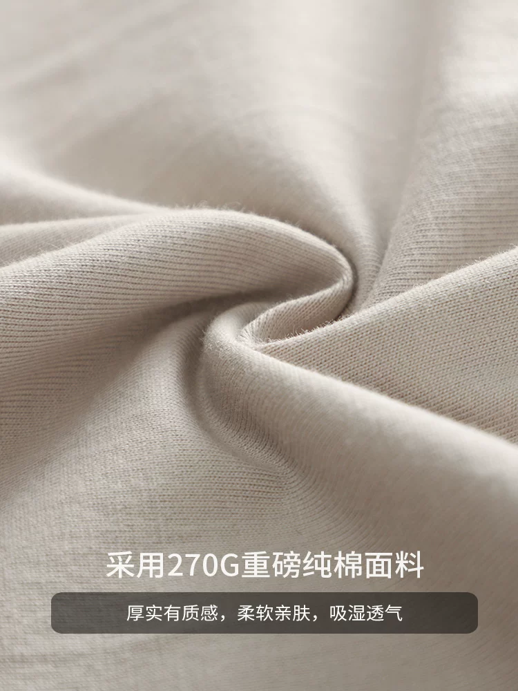 Áo thun cổ cao nửa cổ bằng cotton nguyên chất hạng nặng 270G dành cho nam, áo len dài tay cổ trung mùa thu đông, áo sơ mi lớp nền màu trơn rộng rãi