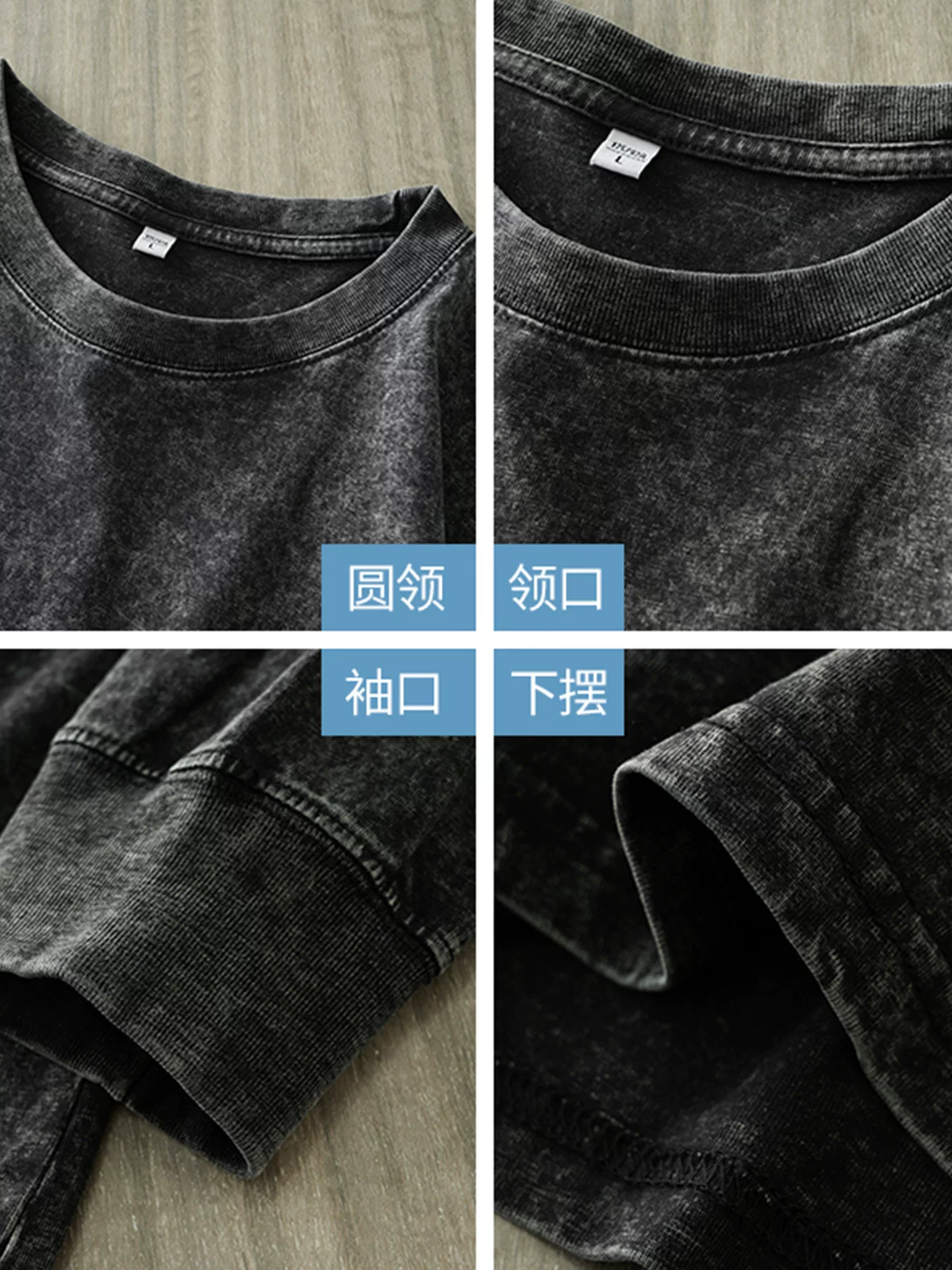 Áo thun dài tay bằng cotton nguyên chất hạng nặng 230G dành cho nam, áo sơ mi cơ bản kiểu batik cổ điển kiểu Mỹ mùa xuân và mùa thu, áo len cổ tròn màu trơn