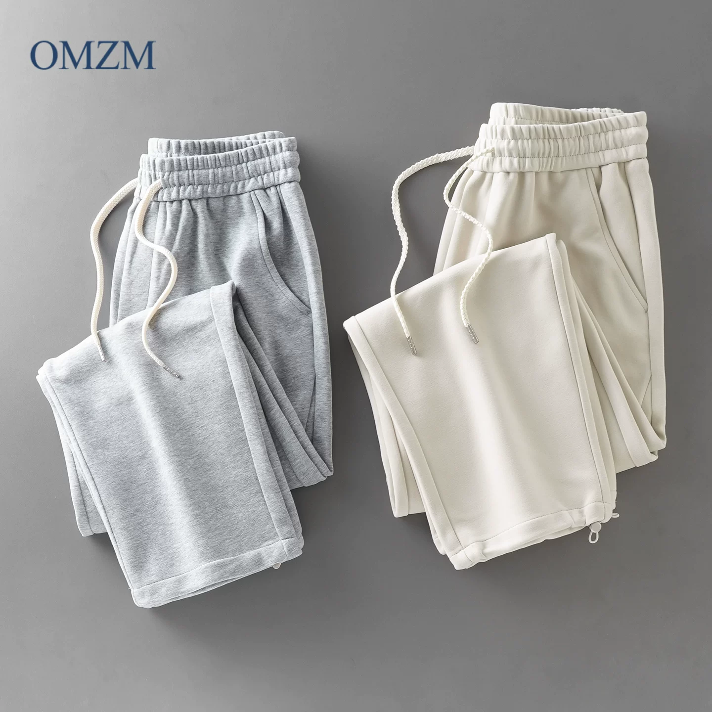 Quần thể thao hạng nặng kiểu Mỹ OMZM dành cho nam, thiết kế mùa thu, quần ống thẳng rộng, quần lửng màu xám thông thường