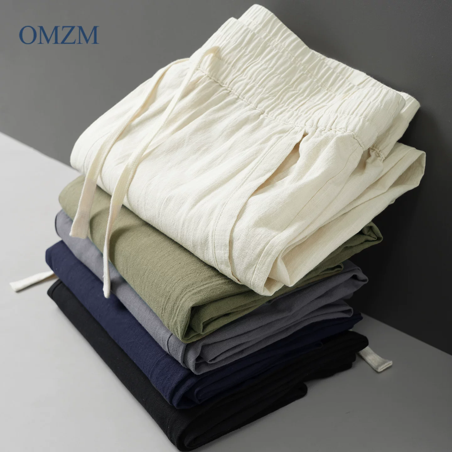 Quần âu nam cotton nguyên chất nhẹ kiểu Mỹ OMZM, quần thể thao mùa hè thoáng khí, quần dáng rộng ống đứng kiểu old money