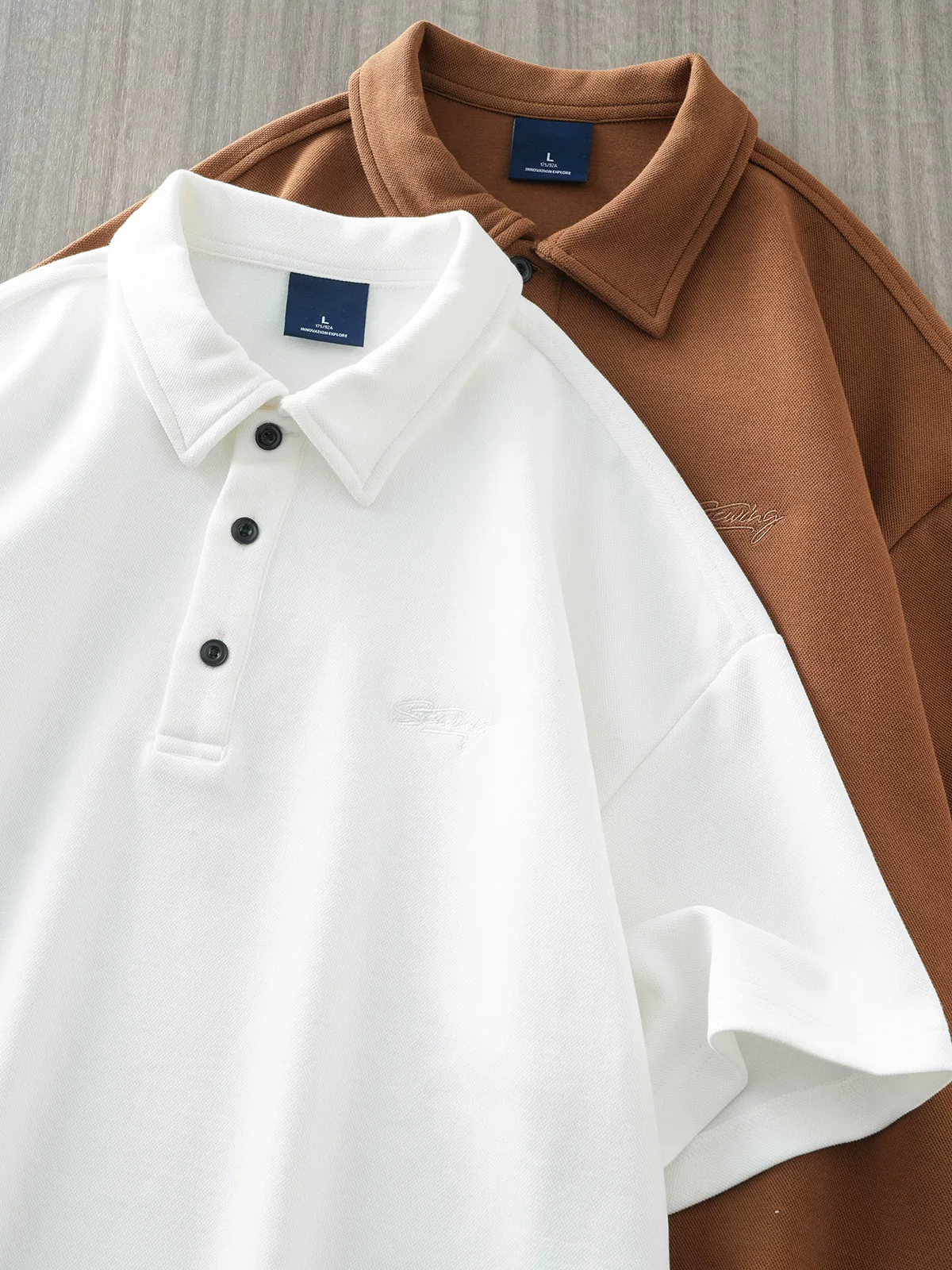 Áo polo nam OMZM kiểu Mỹ chất liệu cotton pique dày 320G, tay ngắn, mùa hè, dáng rộng, cổ trụ, thêu chữ, nửa tay