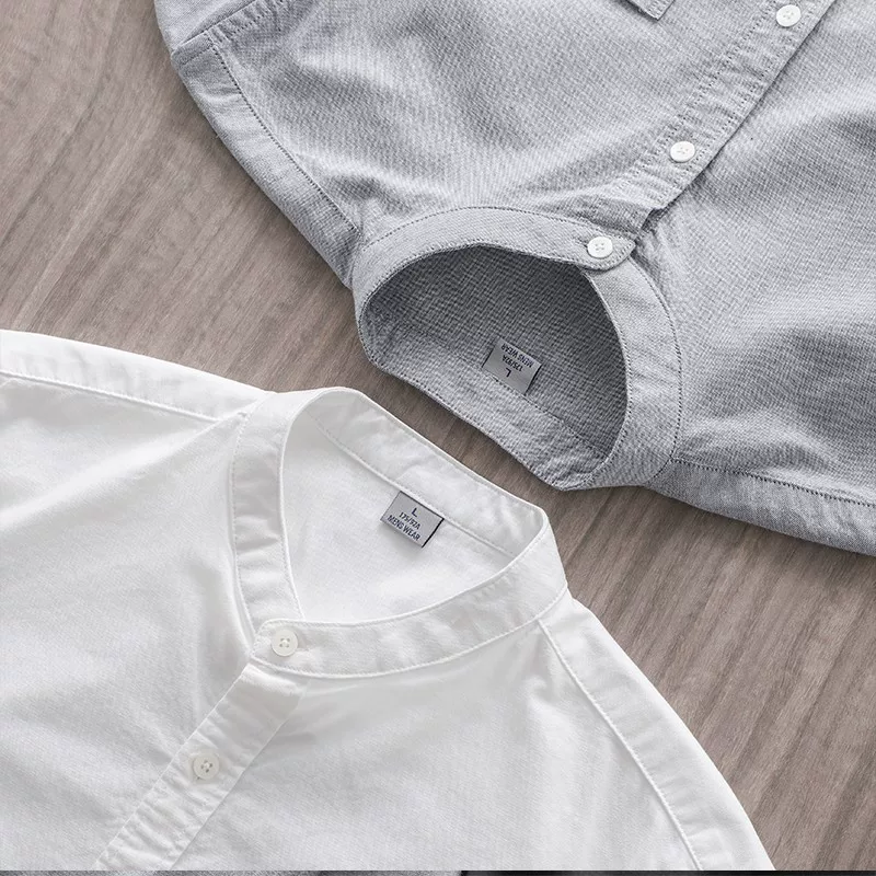 Áo sơ mi Oxford cotton nguyên chất kiểu Mỹ, tay dài, dành cho nam, mùa xuân thu, chất lượng cao cấp, kiểu áo khoác thường ngày, màu trắng, kiểu Henley