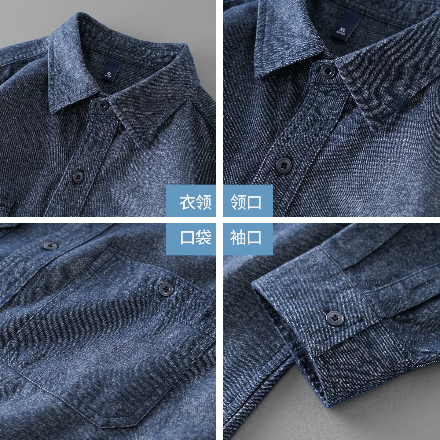 Áo sơ mi dài tay denim hạng nặng OMZM200G dành cho nam, áo sơ mi cotton nguyên chất cổ điển mùa thu Nhật Bản, áo khoác bảo hộ lao động rộng rãi