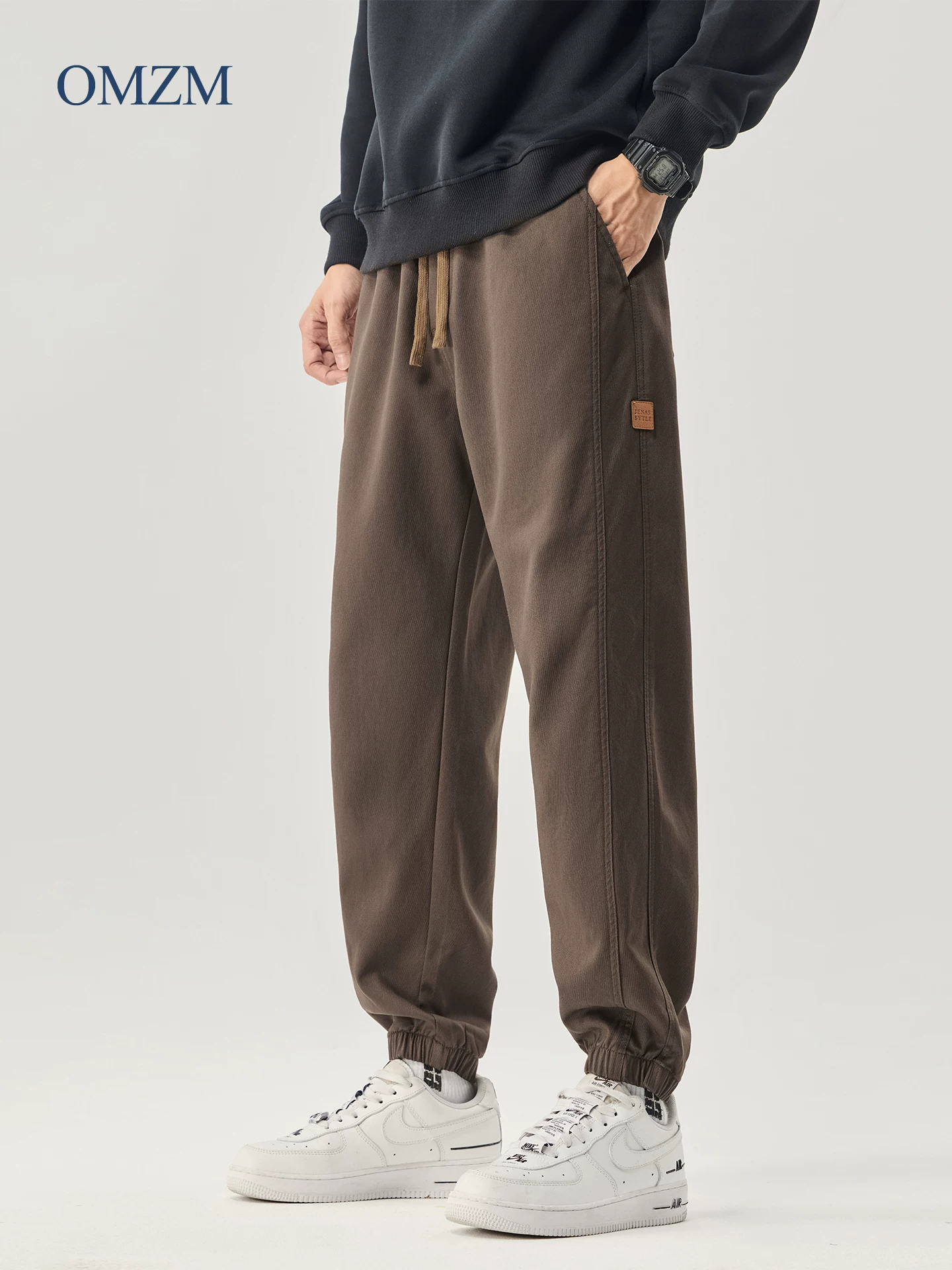 Quần cargo hạng nặng kiểu Mỹ của OMZM dành cho nam, quần jogger dáng rộng mùa thu, quần thể thao harem màu trơn kiểu dáng cao cấp