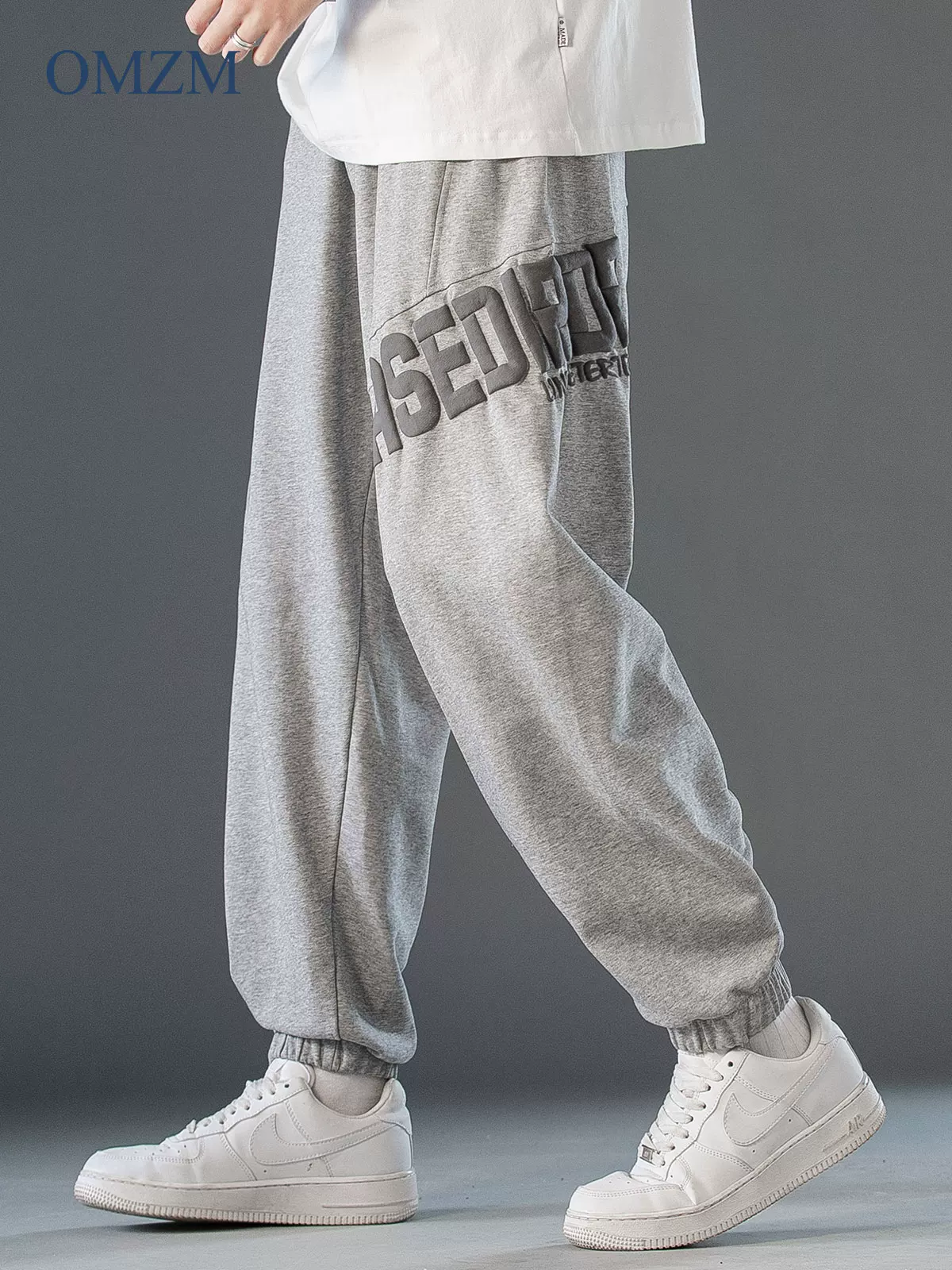 Quần thể thao hạng nặng kiểu Mỹ OMZM dành cho nam, quần jogger in chữ thời trang đường phố mùa thu, quần thể thao dáng rộng, thoải mái