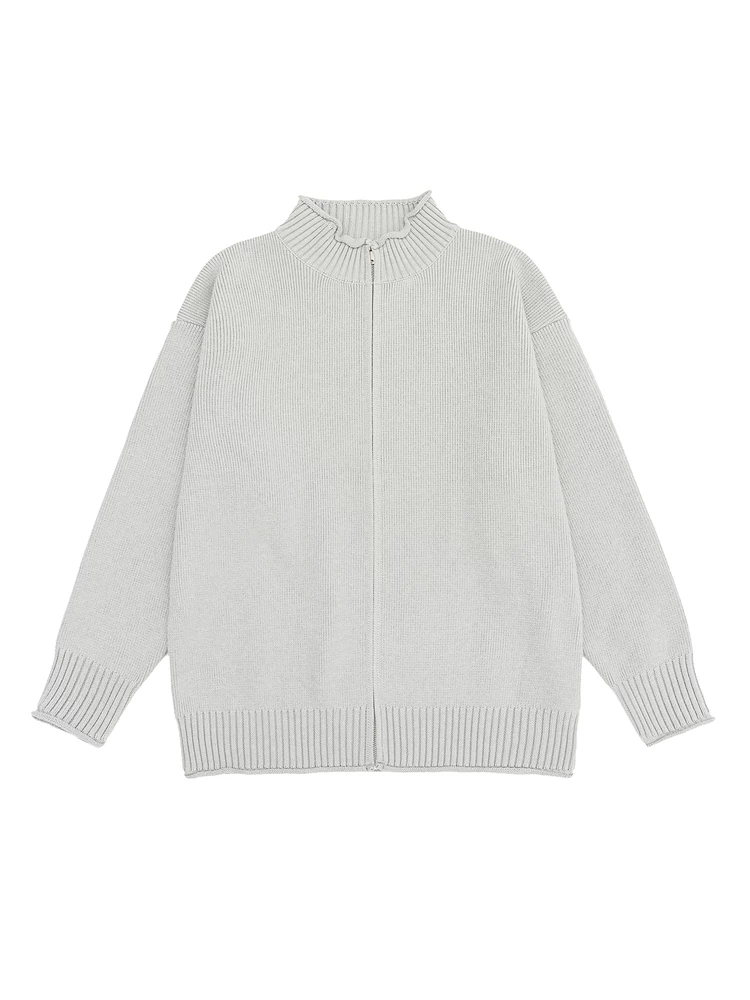 Áo len cardigan hạng nặng OMZM930G dành cho nam, áo len dày mùa thu, hàng dệt kim màu trơn, áo khoác dài tay phong cách và đa năng.