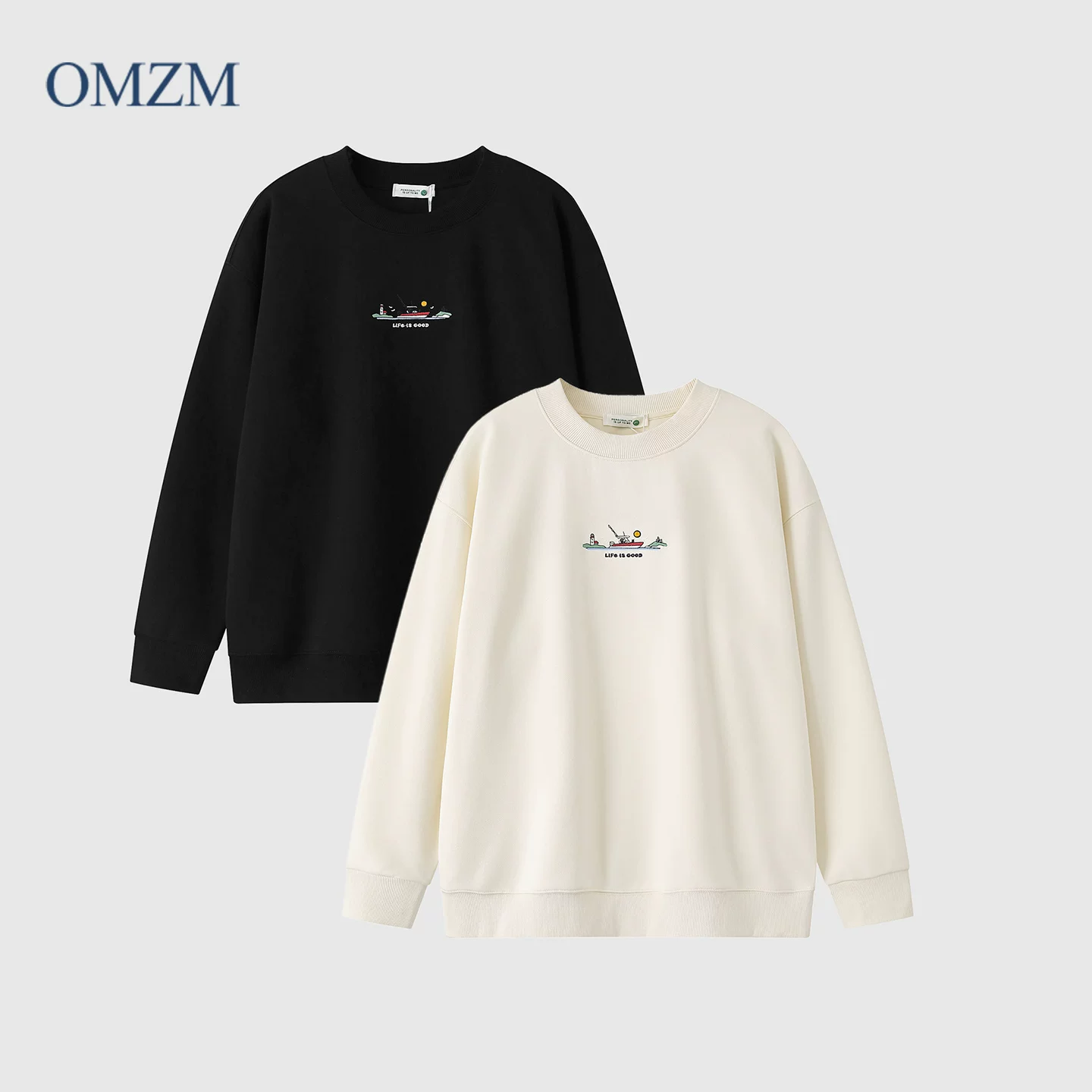 Áo nỉ thêu nặng OMZM dành cho nam, áo khoác không mũ trùm đầu kiểu dáng rộng rãi phong cách Mỹ mùa thu dành cho các cặp đôi