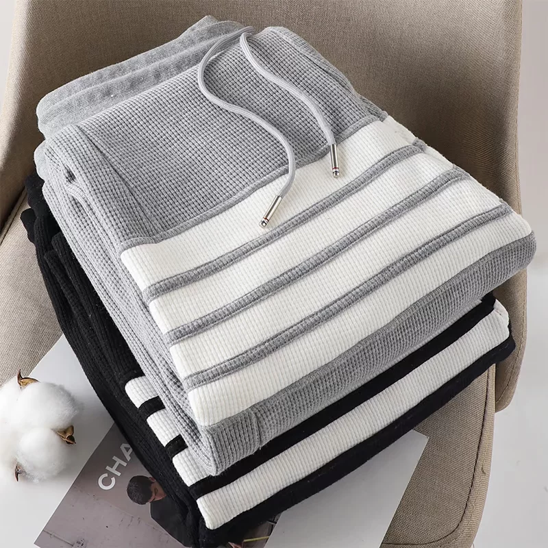 Quần thể thao nỉ TB dành cho nam, mùa thu đông dày dặn, kiểu dáng cổ điển bốn sọc, quần jogger màu xám, phong cách thường ngày