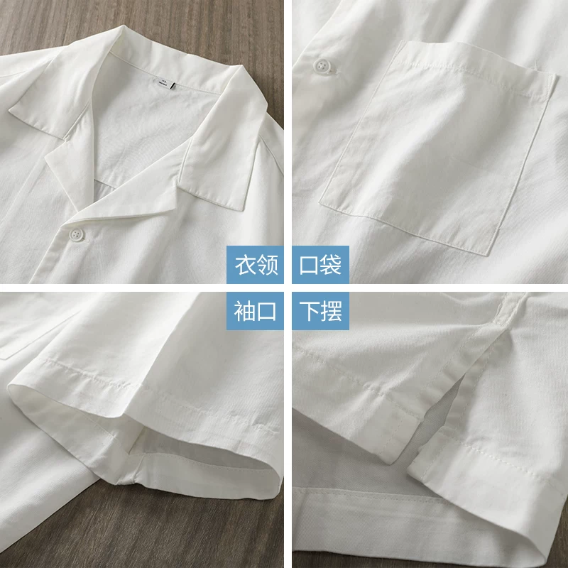 OMZM Celier Tencel Áo sơ mi cổ Cuba nam ngắn tay mùa hè cao cấp dáng rộng và xếp nếp màu trắng áo sơ mi thường ngày