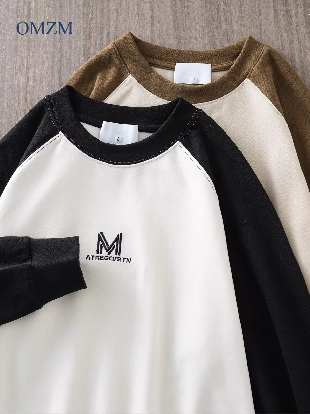 Áo thun nam tay raglan chất liệu nhung Đức cao cấp OMZM, áo len thêu mùa thu 2024, áo lót giữ ấm.