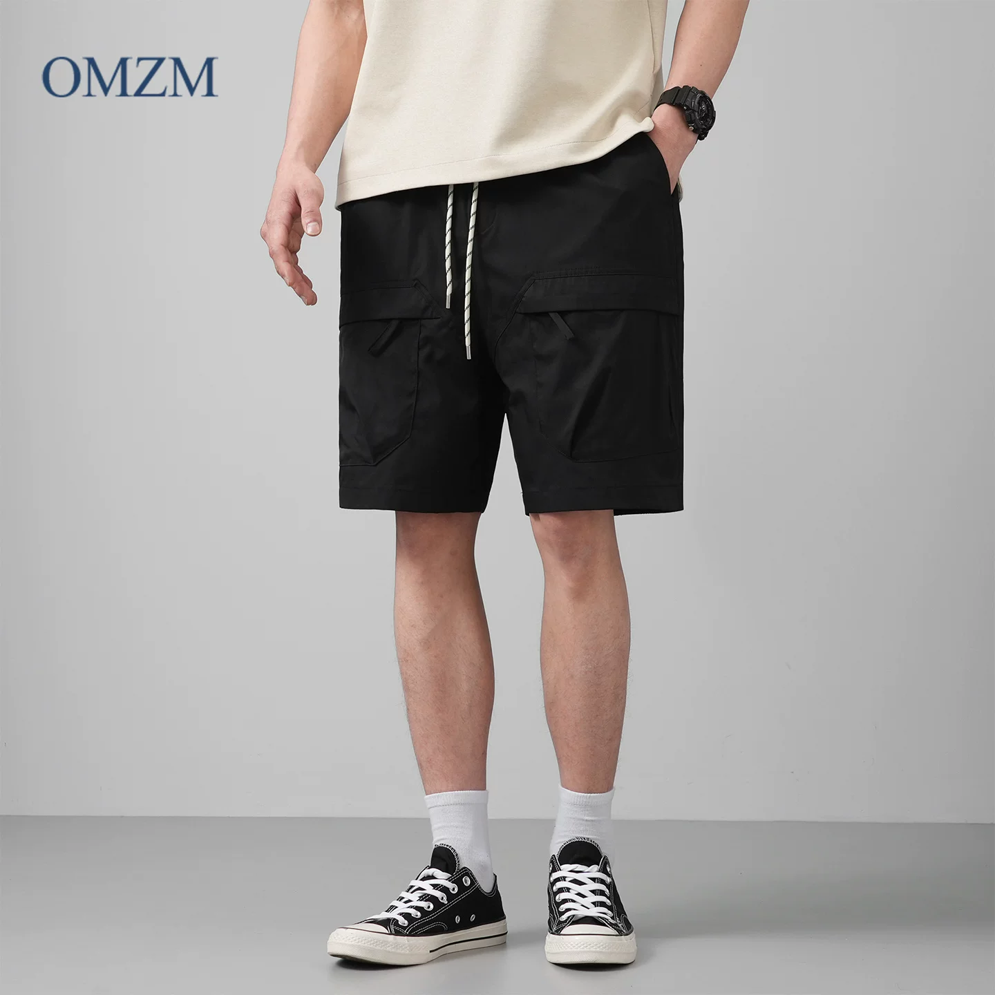 Quần short làm việc chống nước chức năng OMZM dành cho nam, quần short dài vừa phải dáng rộng phong cách Mỹ mùa hè, quần short thể thao bóng rổ.