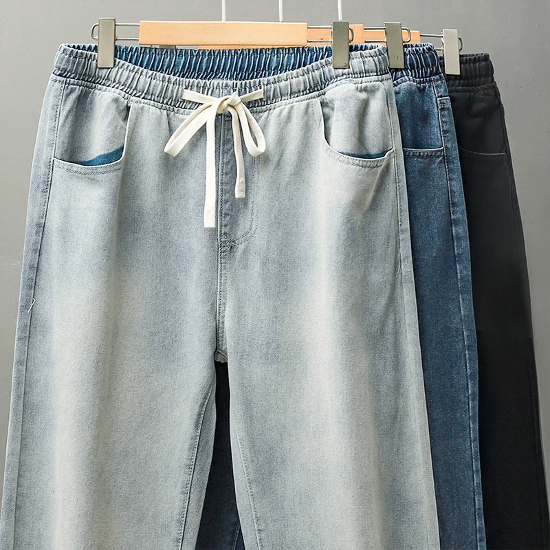 Quần jean màu sáng kiểu cổ điển của OMZM dành cho nam giới, quần ống suông dáng rộng hợp thời trang mùa hè, quần dài đường phố cao cấp