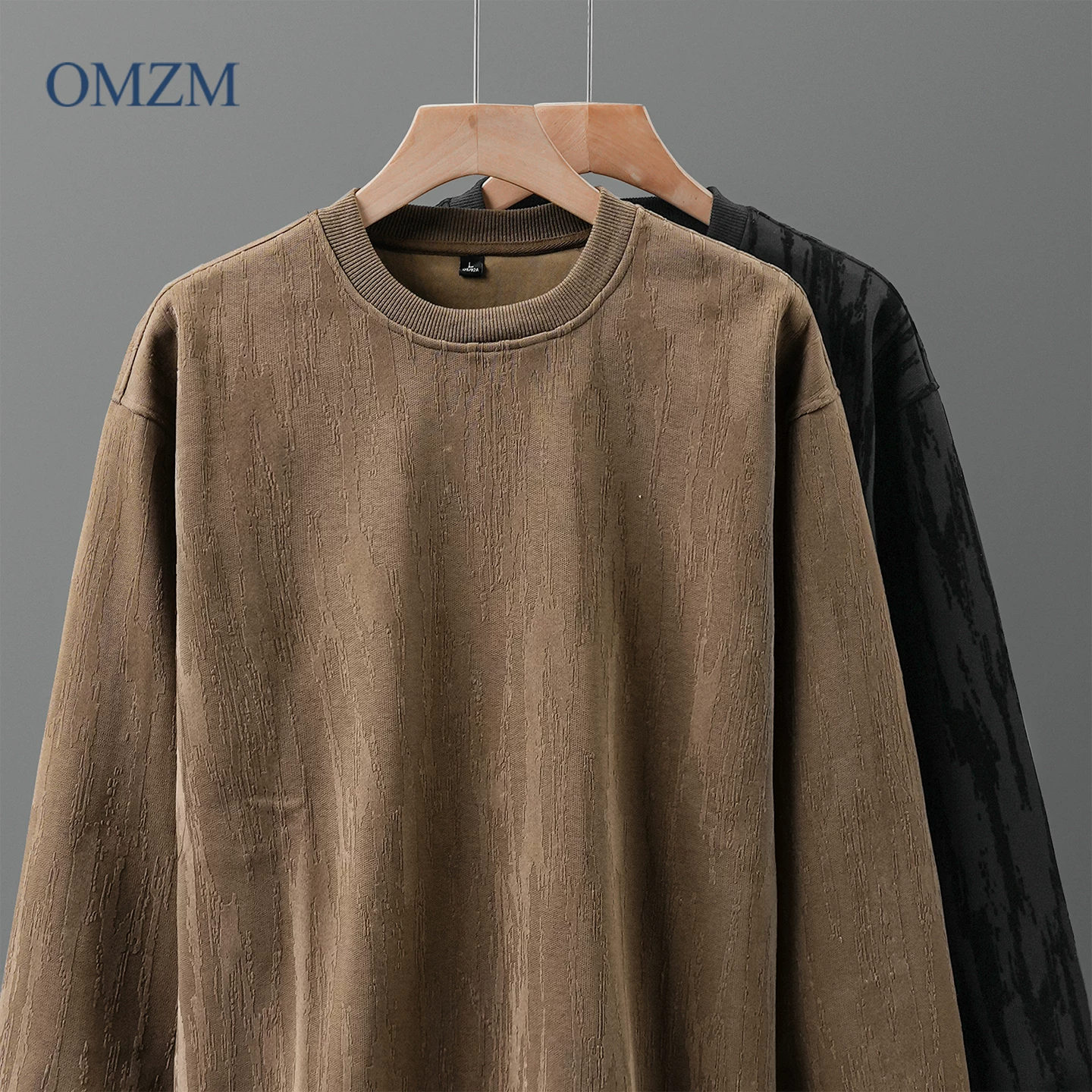 Áo len cổ tròn hạng nặng OMZM420G dành cho nam, mùa thu đông phong cách Mỹ in hình cao cấp hợp thời trang thương hiệu áo len dáng rộng ấm áp