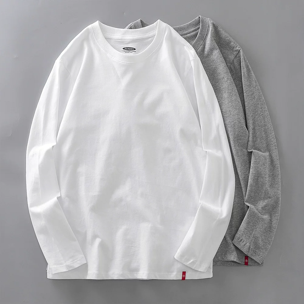 OMZM Áo thun dài tay bằng cotton nguyên chất hạng nặng 230g kiểu Mỹ dành cho nam, lớp lót mùa xuân và mùa thu, áo len cổ tròn, áo lót màu trơn, áo mùa thu.