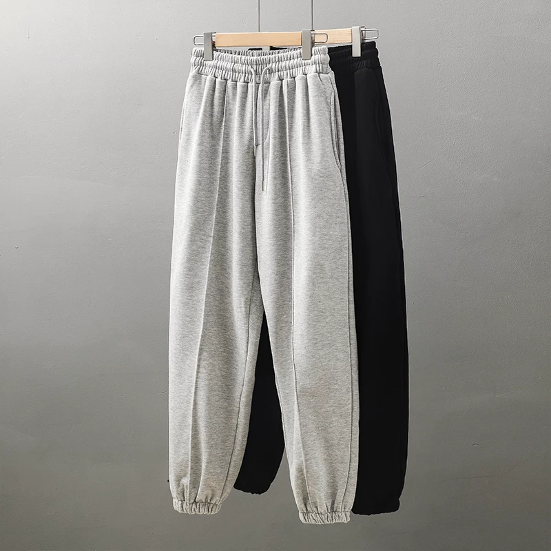 Quần jogger lót lông cừu hạng nặng kiểu Mỹ của OMZM dành cho nam, quần thể thao chắp vá dày dặn mùa đông, quần dài thường ngày màu xám