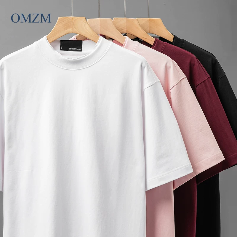 Áo thun nam tay ngắn chất cotton 100% dày dặn 400G, cổ tròn hai lớp, kiểu dáng rộng rãi, phong cách Mỹ, mùa hè.