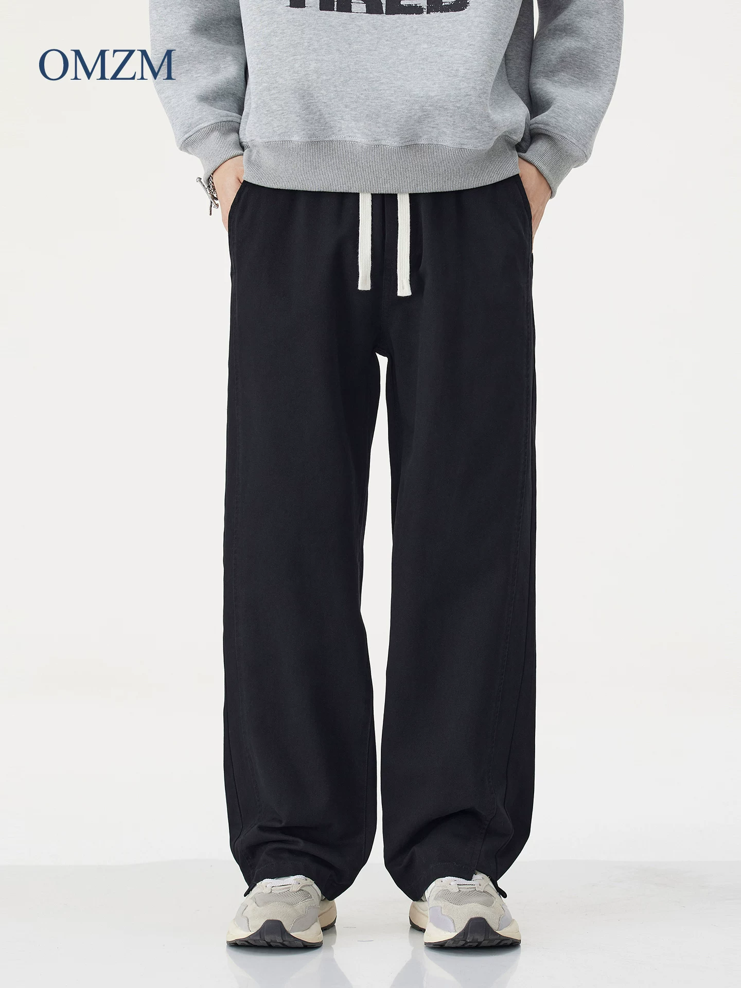 Quần cargo cotton nguyên chất hạng nặng OMZM dành cho nam, quần thường ngày dáng rộng phong cách retro Mỹ mùa thu, quần ống thẳng dáng rộng