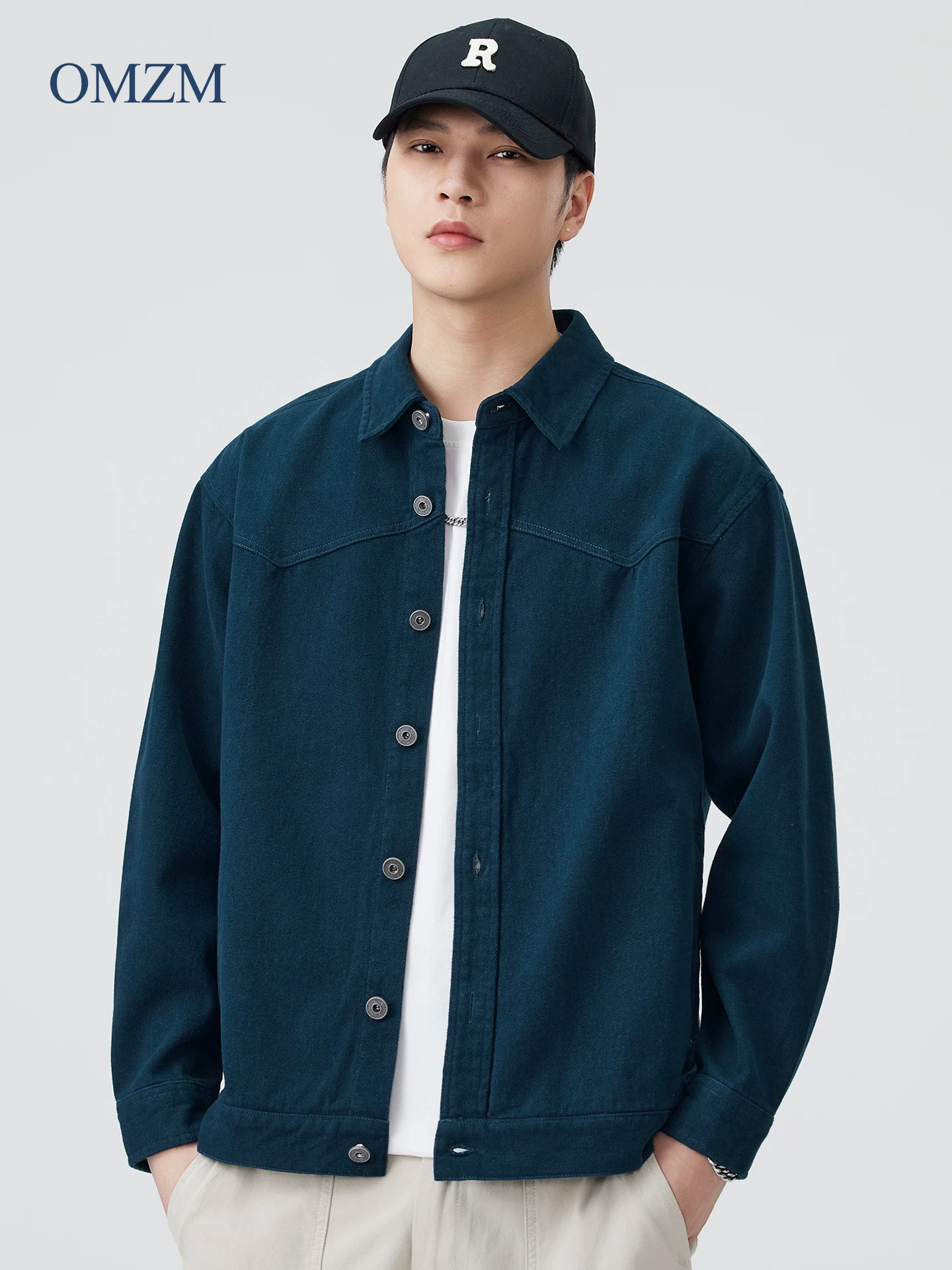 OMZM hạng nặng nguyên chất cotton áo khoác công sở nam mùa thu Mỹ retro đau khổ áo sơ mi dài tay dáng rộng áo khoác thường ngày