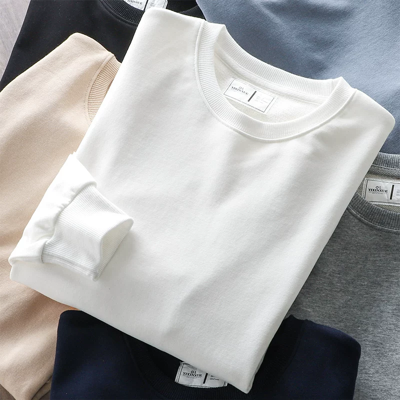 Áo thun nỉ dày dặn kiểu Mỹ 320G dành cho nam, mẫu mới 2023, phong cách đường phố thời thượng, áo khoác cổ tròn rộng rãi, áo lót mùa thu