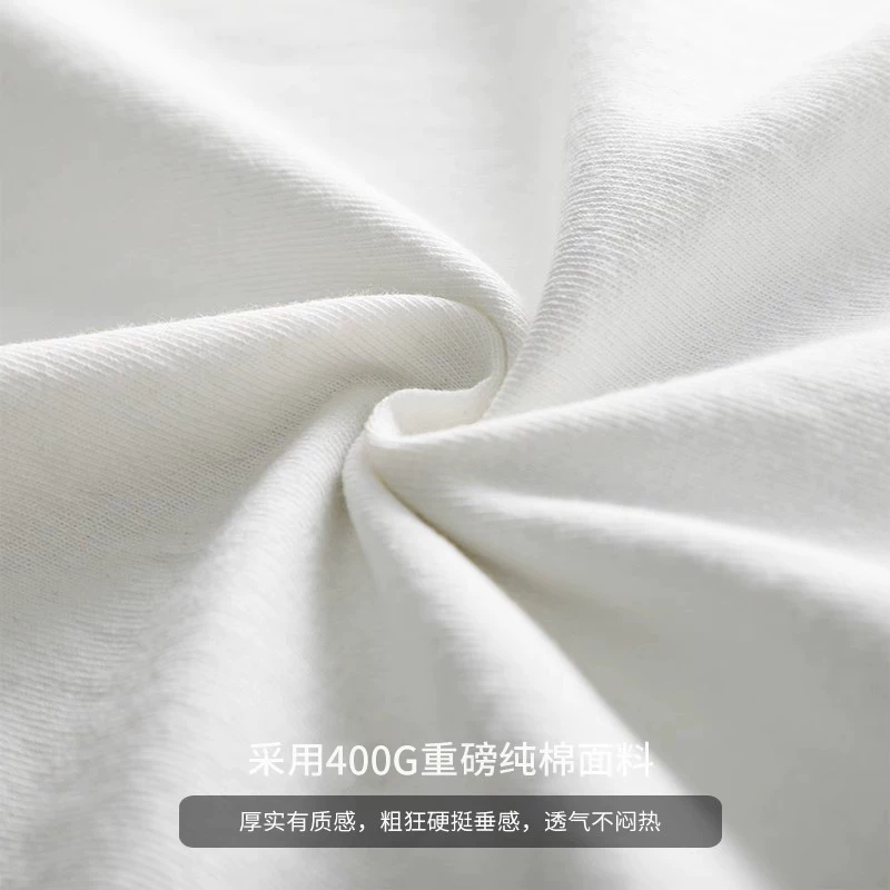OMZM Áo thun dài tay hạng nặng 400g phong cách Mỹ dành cho nam, áo sơ mi cotton nguyên chất in thương hiệu hợp thời trang mùa xuân thu, áo len cổ tròn màu trắng