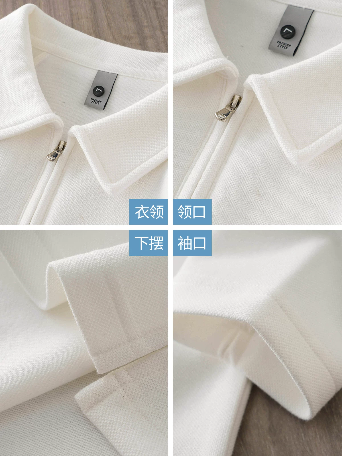 Áo polo chất liệu cotton pique dày dặn dành cho nam, mùa thu 2024, kiểu dáng rộng rãi, tay raglan dài, màu trơn, cổ áo sơ mi nửa khóa kéo.