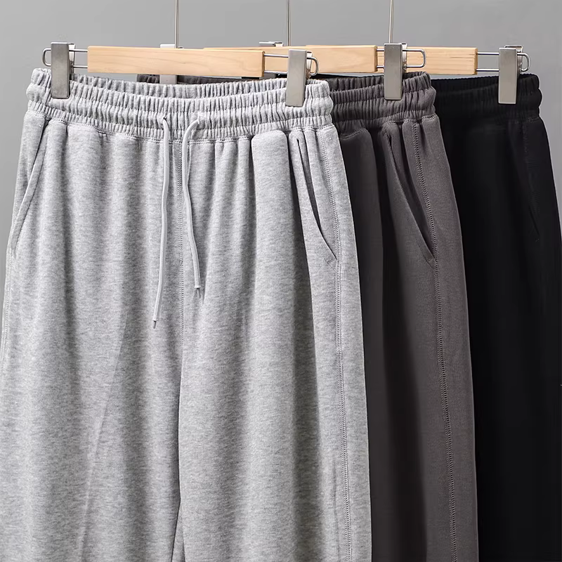 Quần thể thao hạng nặng kiểu Mỹ dành cho nam, mùa thu đông, xu hướng quốc gia, đường phố cao cấp, quần dài màu xám, quần ống rộng ống rộng, quần thể thao thông thường.