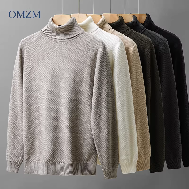 Áo len cổ lọ họa tiết quả dứa nặng OMZM dành cho nam, áo len dệt kim dày dặn giữ ấm mùa đông có cổ bẻ.