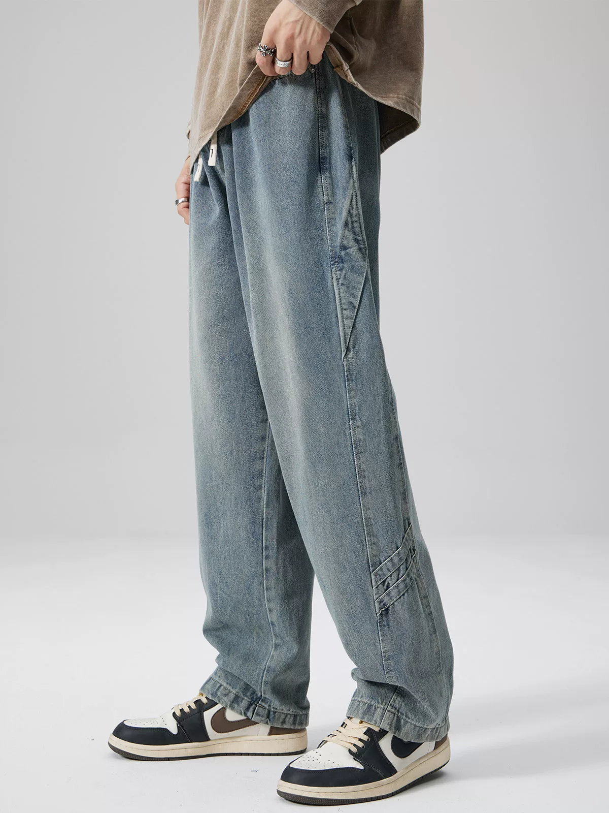 Quần jean denim cao cấp OMZM dành cho nam, kiểu dáng đường phố, chất liệu denim đã qua xử lý, mùa xuân thu, phong cách Mỹ cổ điển, rách nhẹ, dáng rộng, thẳng, quần thường ngày, quần công sở.