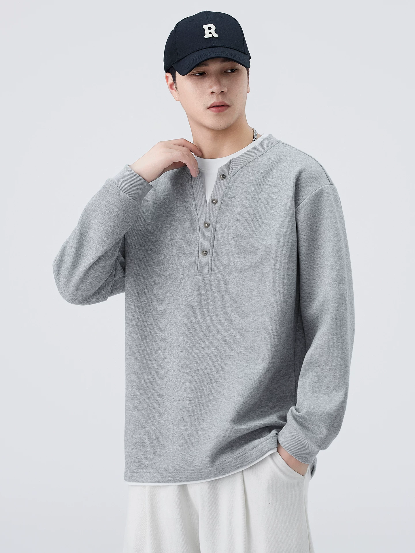 Áo nỉ lông cừu hạng nặng OMZM dành cho nam, phong cách mùa đông kiểu Mỹ, dày dặn và ấm áp, áo lót bên trong, tay áo dài ghép hai mảnh giả.