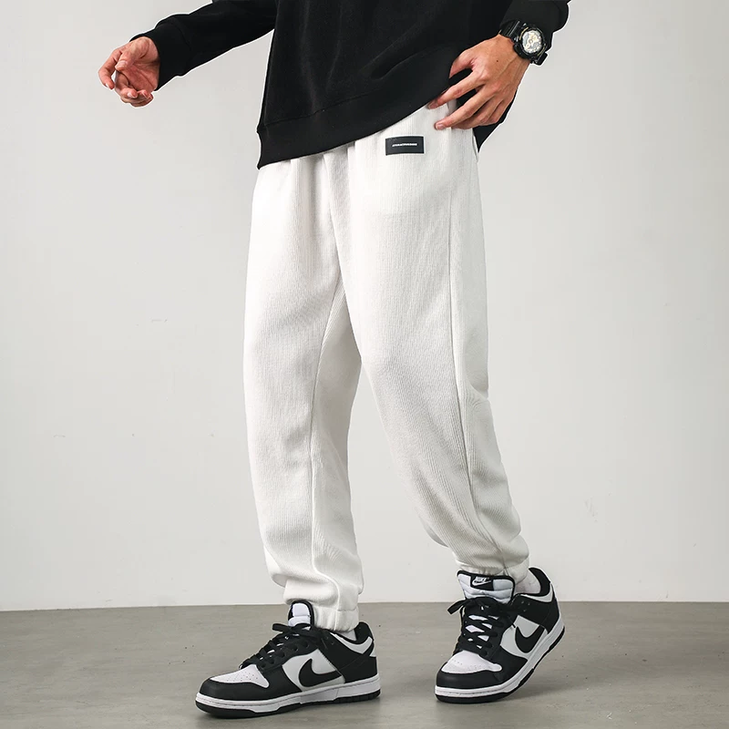 Quần jogger chenille hạng nặng kiểu Mỹ dành cho nam, quần ống côn ấm áp mùa thu đông, quần dài thể thao dáng rộng phong cách đường phố.