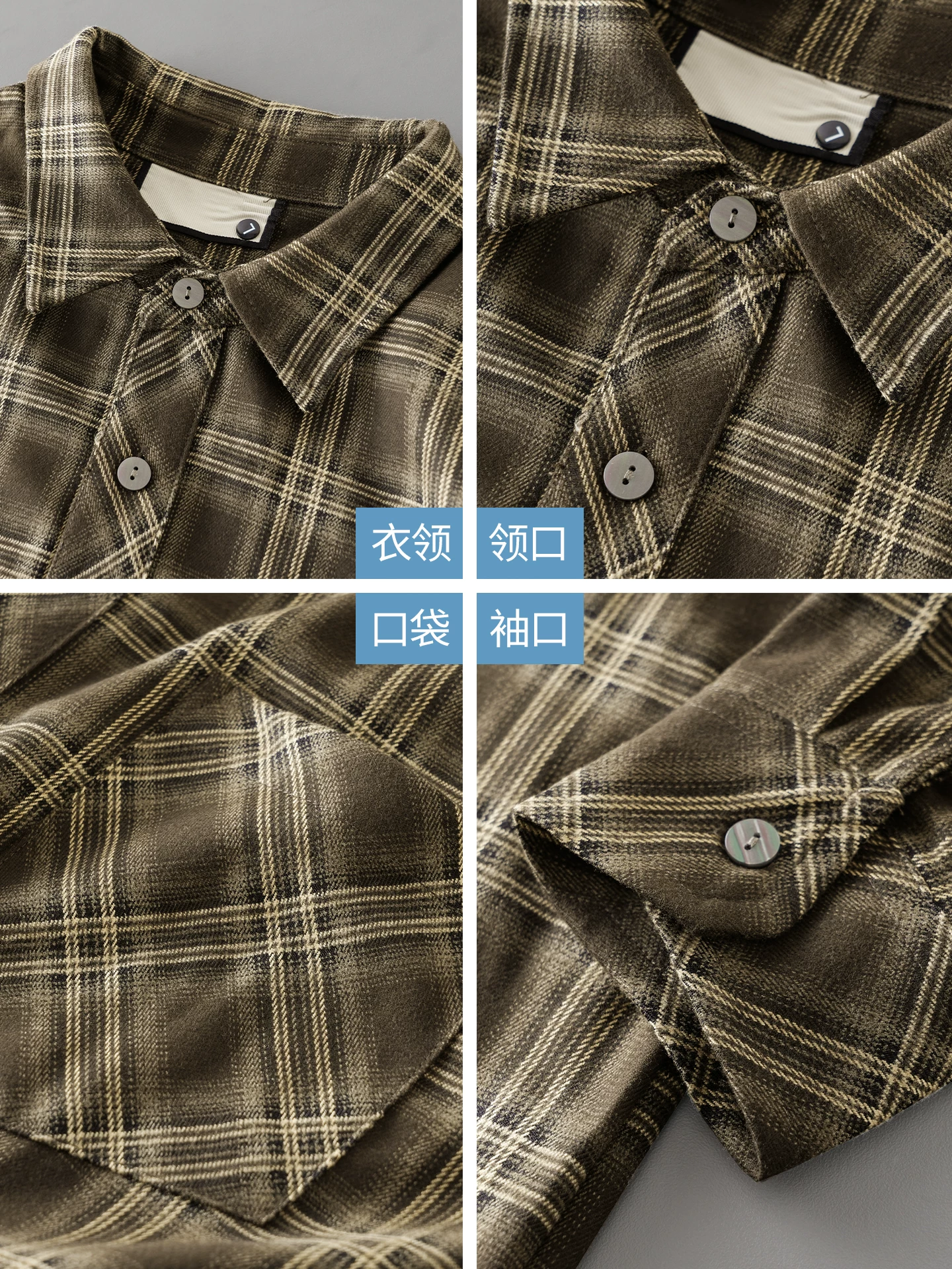 OMZM hạng nặng áo sơ mi kẻ sọc flannel nam dài tay mùa thu Mỹ cổ điển áo sơ mi kẻ sọc chải cardigan áo khoác